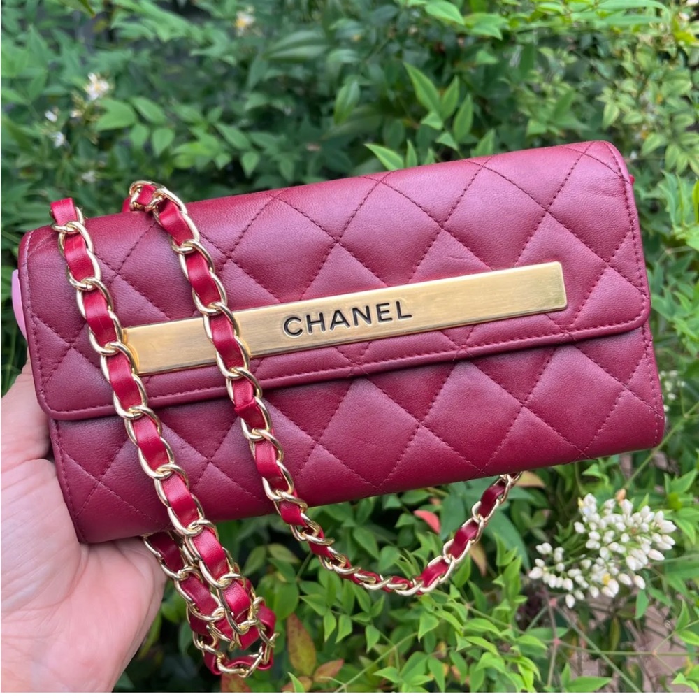 CHANEL Red Lambskin Trendy Long Flap Wallet on Chain